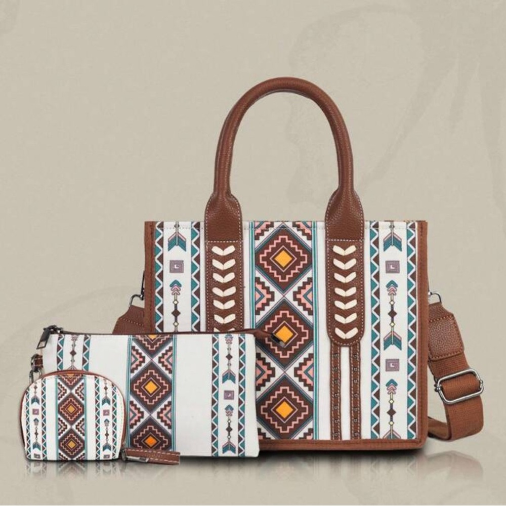 NWT Aztec Pattern Brown Handbag Set